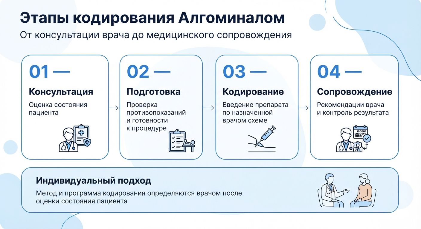 Кодирование препаратом «Алгоминал» в Лузе инфографика